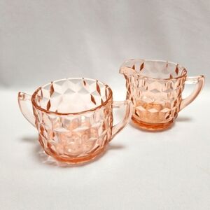 Rose Depression Glass Creamer and Sugar Set